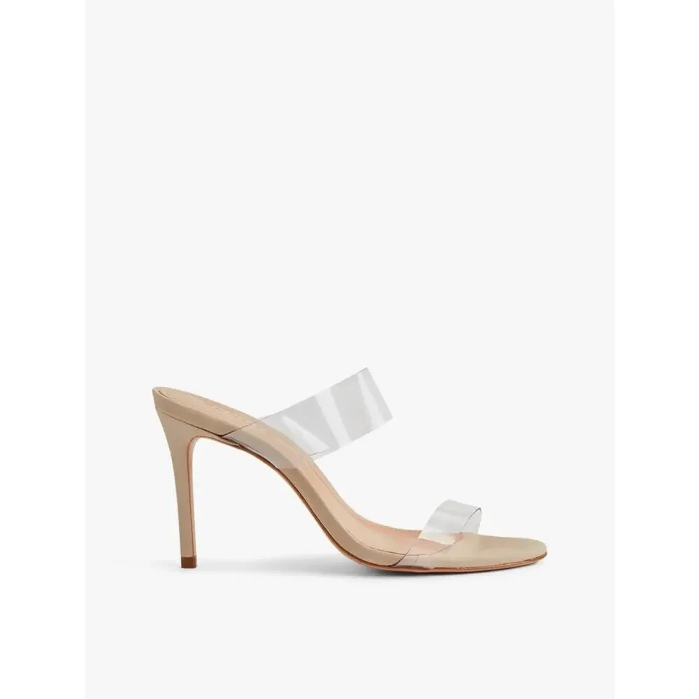 Schutz Nude Ariella Suede Sandal Heels in Oyster Size 7.5